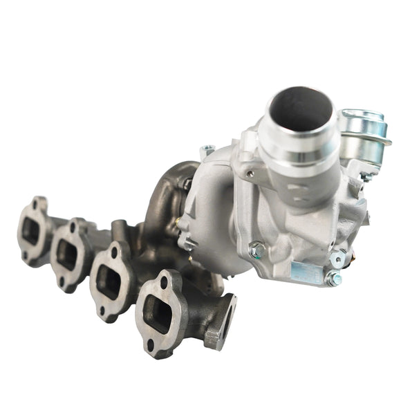 A silver turbocharger for Renault Trafic with high pressure design, showing front view with multiple exhaust ports.